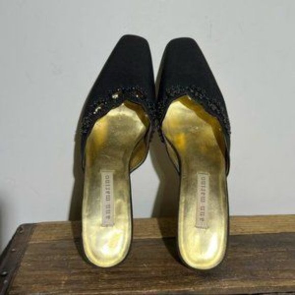 VINTAGE ANN MARINO black square toe eyelet bead detail cut out heel mule US 7.5M - Picture 5 of 5
